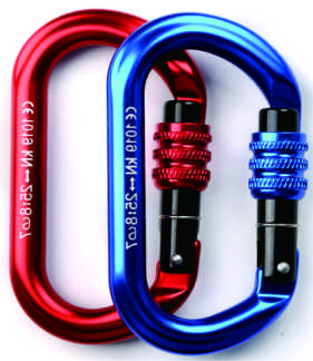 Red Blue Dual Aluminum Knurled Nut Lock Carabiner Set