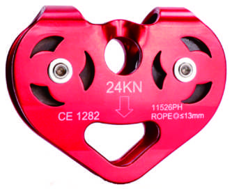 Red Aluminum Heart Shaped Double Pulley Climbing Connector