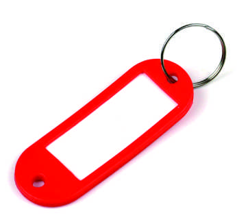 Red Long Oval Plastic Luggage Key Tag With Split Ring