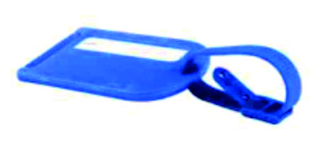 Blue Plastic Luggage Tag With Strap Closure